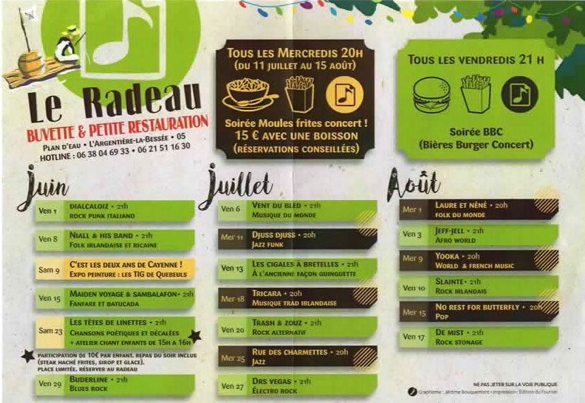Programme concerts 2018 Le Radeau 05120